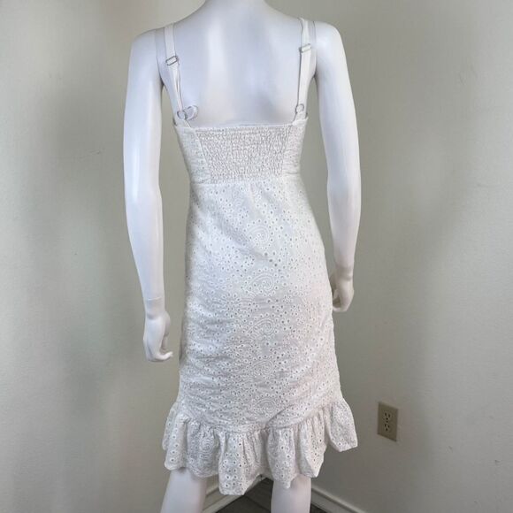 Helly Molly Adalusia Size S White Eyelet Ruffle Embroidered Cotton Midi Dress - Picture 7 of 17